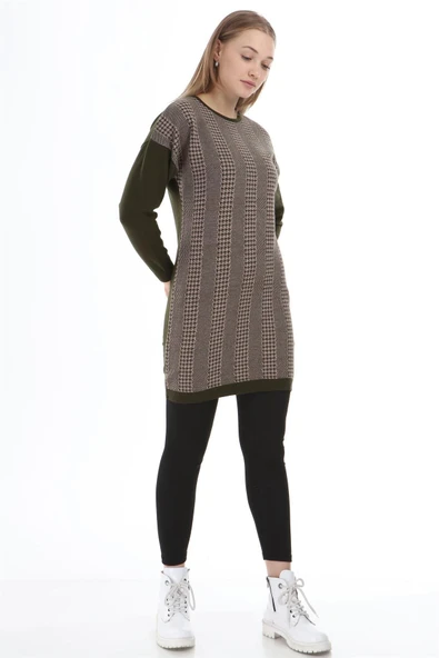 FTZ Women Kadın Desenli Tunik  Haki 21-1236 - Resim 2