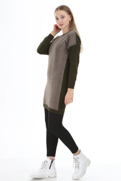 FTZ Women Kadın Desenli Tunik  Haki 21-1236 - Resim 3