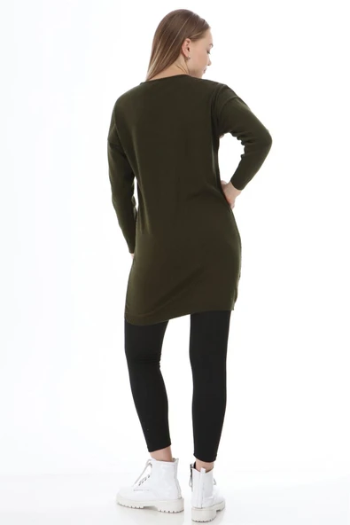 FTZ Women Kadın Desenli Tunik  Haki 21-1236 - Resim 4