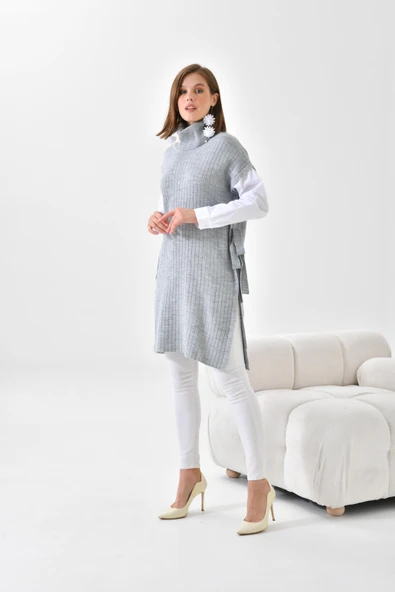 FTZ Women Kadın Gömlek Kol Tunik  Açık Gri 21-6059 - Resim 5