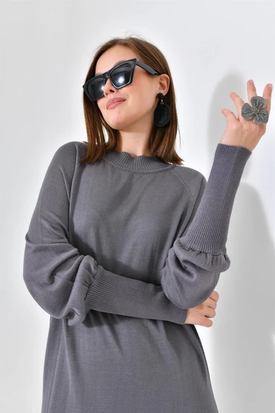 FTZ Women Kadın Düz Basic Tunik  Gri 20677 - Resim 4