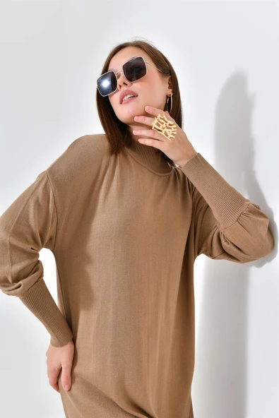 FTZ Women Kadın DÜz Basic Tunik  Beige 20678 - Resim 5