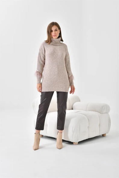 FTZ Women Kadın Kuş Tüyü Detaylı Kazak  Taş 20409 ürün görseli 1