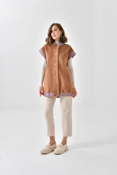 FTZ Women Kadın Kaşe Yelek  Camel 30635 - 6