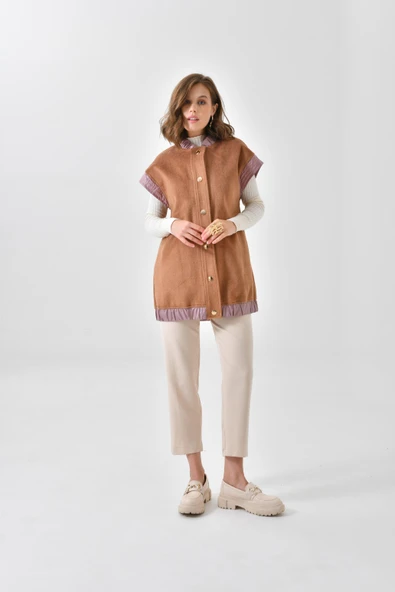 FTZ Women Kadın Kaşe Yelek  Camel 30635 - 5