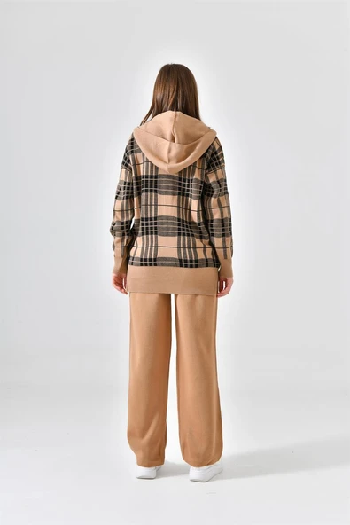 FTZ Women Kadın Fermuar Kapşon Detay İkili Takım  Bisküvi 21-6038 - Resim 7