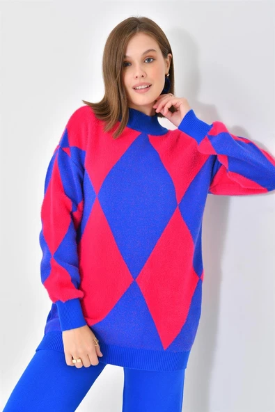 FTZ Women Kadın Baklava Desen Detaylı İkili Takım  Saks Mavi 20466 - Resim 3