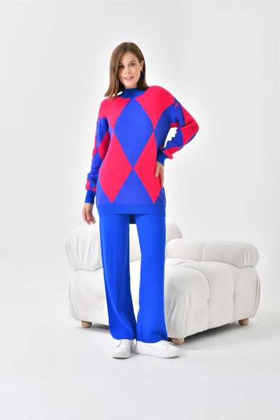 FTZ Women Kadın Baklava Desen Detaylı İkili Takım  Saks Mavi 20466 - Resim 6