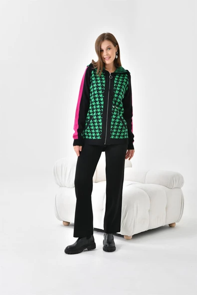 FTZ Women Kadın Kapşonlu Kazayağı Desenli İkili Takım  Siyah Benetton 20536 - 3