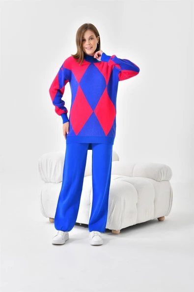 FTZ Women Kadın Baklava Desen Detaylı İkili Takım  Saks Mavi 20466 - Resim 7