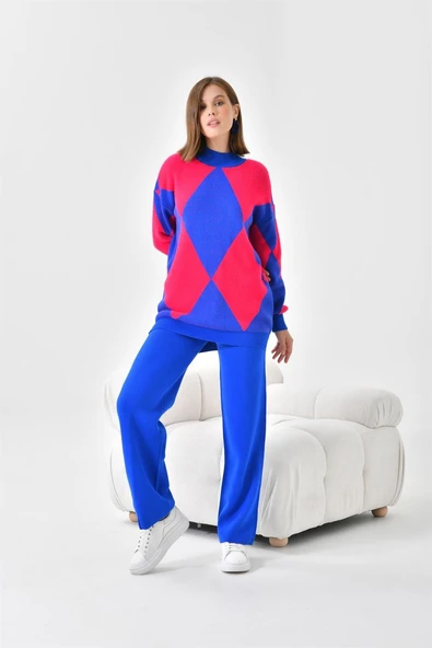 FTZ Women Kadın Baklava Desen Detaylı İkili Takım  Saks Mavi 20466 - Resim 2