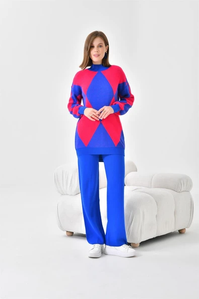 FTZ Women Kadın Baklava Desen Detaylı İkili Takım  Saks Mavi 20466 - Resim 5