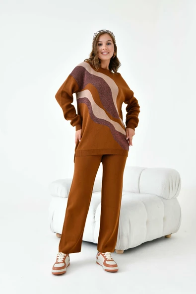 FTZ Women Kadın Sim Detaylı Pantolonlu Takım  Bakır 20508 - Resim 2