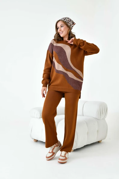 FTZ Women Kadın Sim Detaylı Pantolonlu Takım  Bakır 20508 - Resim 4