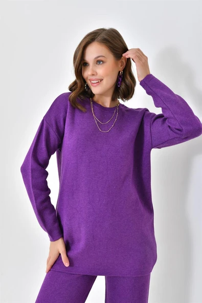 FTZ Women Kadın  Düz Basic İkili Takım  Mor 20588 - Resim 4