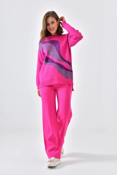 FTZ Women Kadın Sim Detaylı Pantolonlu Takım  Fuşya 20508 ürün görseli 1
