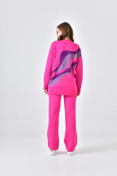 FTZ Women Kadın Sim Detaylı Pantolonlu Takım  Fuşya 20508 - Resim 7
