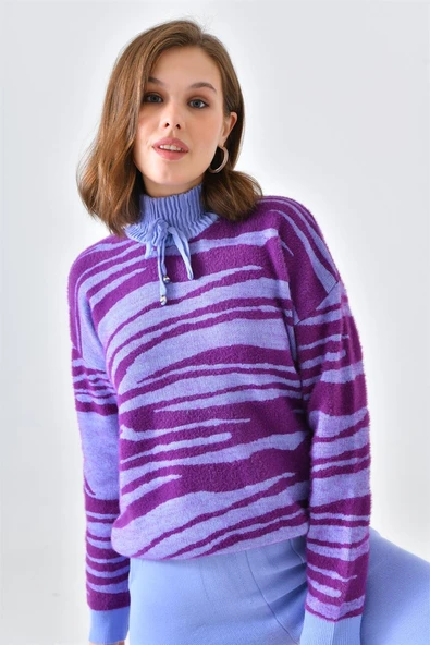 FTZ Women Kadın Çizgili İkili Takım  Lila 20522 - Resim 6