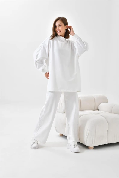 FTZ Women Kadın İki İp Deri Detaylı Takım  Ekru 30618 ürün görseli 1