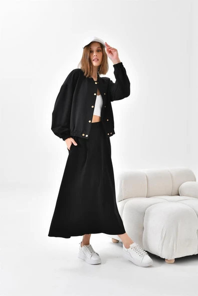 FTZ Women Kadın İki İp Etekli Takım  Siyah 30619 - Resim 6