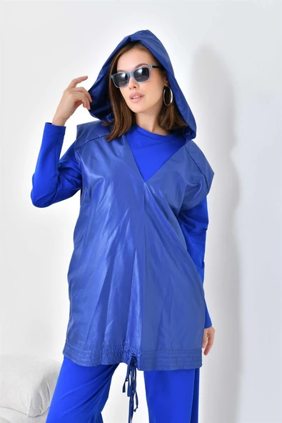 FTZ Women Kadın İki İp Paraşüt Detaylı Takım  Saks Mavi 30624 - Resim 6