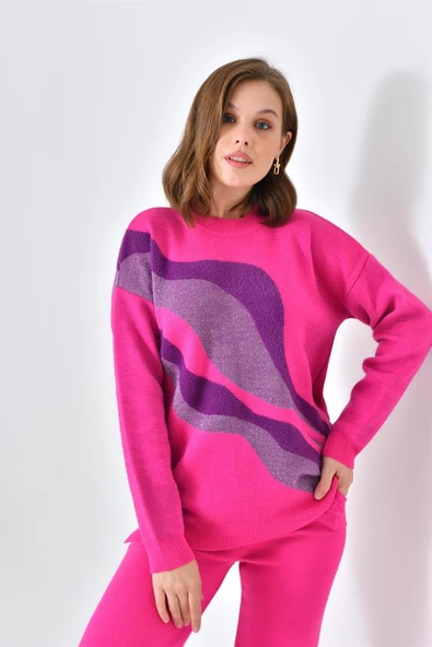 FTZ Women Kadın Sim Detaylı Pantolonlu Takım  Fuşya 20508 - Resim 5