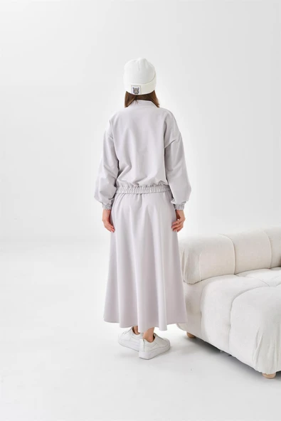 FTZ Women Kadın İki İp Etekli Takım  Gri 30619 - Resim 5