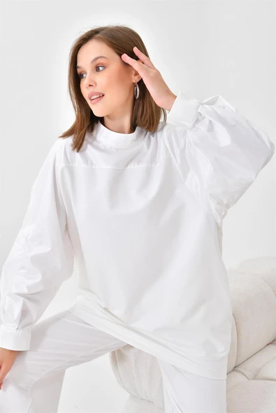 FTZ Women Kadın İki İp Deri Detaylı Takım  Ekru 30618 - Resim 2