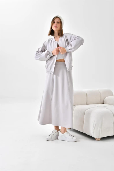 FTZ Women Kadın İki İp Etekli Takım  Gri 30619 - Resim 2