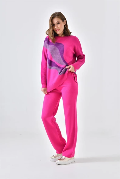 FTZ Women Kadın Sim Detaylı Pantolonlu Takım  Fuşya 20508 - Resim 3