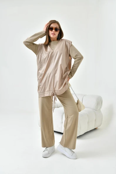 Ftz Women Kadın İki İp Paraşüt Detaylı Takım Beige 30624