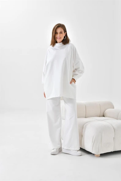 FTZ Women Kadın İki İp Deri Detaylı Takım  Ekru 30618 - Resim 4