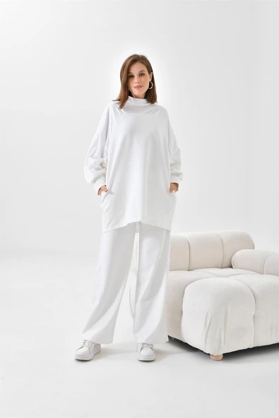 FTZ Women Kadın İki İp Deri Detaylı Takım  Ekru 30618 - Resim 3