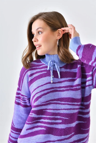 FTZ Women Kadın Çizgili İkili Takım  Lila 20522 - Resim 5