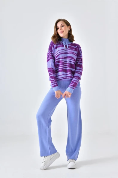 FTZ Women Kadın Çizgili İkili Takım  Lila 20522 - Resim 1