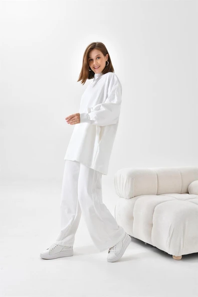 FTZ Women Kadın İki İp Deri Detaylı Takım  Ekru 30618 - Resim 5