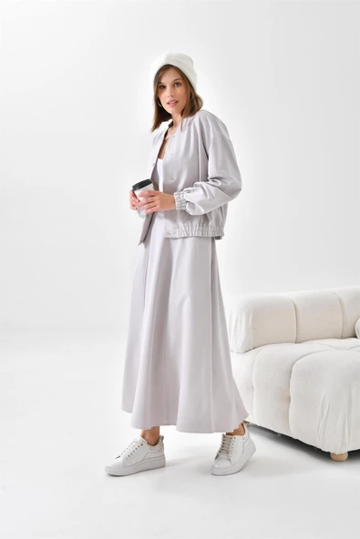 FTZ Women Kadın İki İp Etekli Takım  Gri 30619 - Resim 7