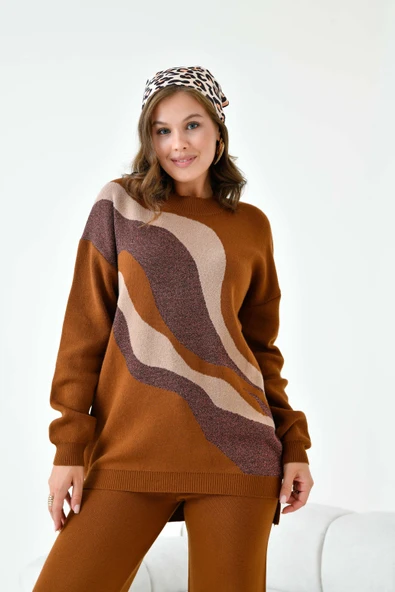 FTZ Women Kadın Sim Detaylı Pantolonlu Takım  Bakır 20508 - Resim 5