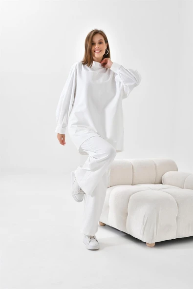 FTZ Women Kadın İki İp Deri Detaylı Takım  Ekru 30618 - Resim 6