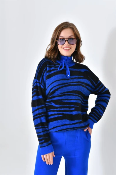 FTZ Women Kadın Çizgili İkili Takım  Saks Mavi 20522 - Resim 4