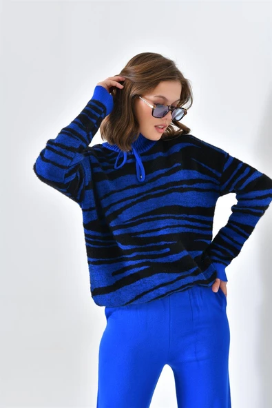 FTZ Women Kadın Çizgili İkili Takım  Saks Mavi 20522 - Resim 5