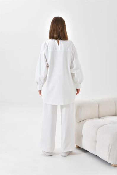 FTZ Women Kadın İki İp Deri Detaylı Takım  Ekru 30618 - Resim 7