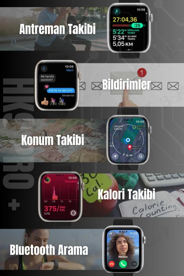 İPHONE 7 - İPHONE 8 UYUMLU SMART WATCH HK9 PRO AMOLED EKRAN AKILLI SAAT