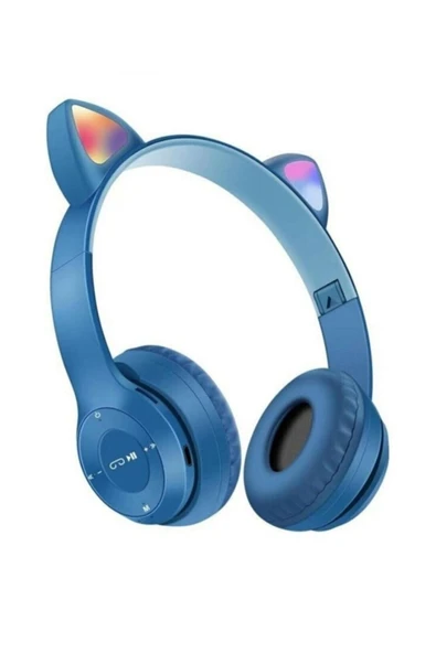 gnctech Turkuaz Bluetooth Kulaklık P47m Kedili Kulaklık Cat Aux Rgb Led Işıklı Çocuk Kulaklık Bt 5.0
