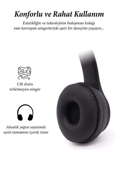 AbaTech Ios 13 - Ios 13 PRO UYUMLU P47 WİRELESS BLUETOOTH KABLOSUZ KULAKLIK KATLANABİLİR