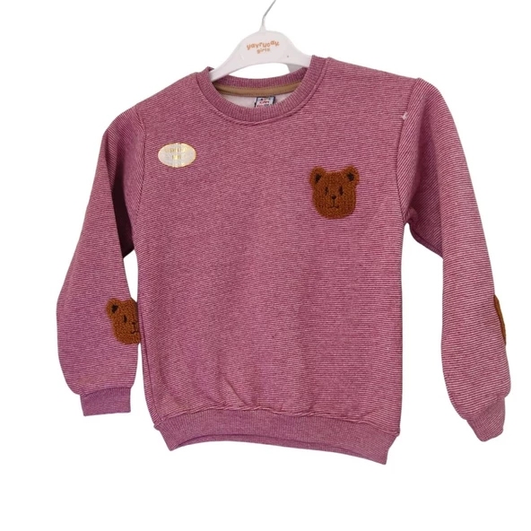 Üç İp Kalın Şardonlu Ayıcık Detay İşlemeli Tarz Erkek Çocuk Sweat - 2