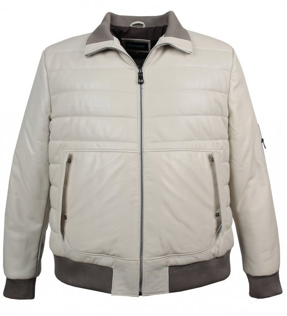 Hakiki Deri Büyük Beden Dolgulu Bomber Mont Taş - 2