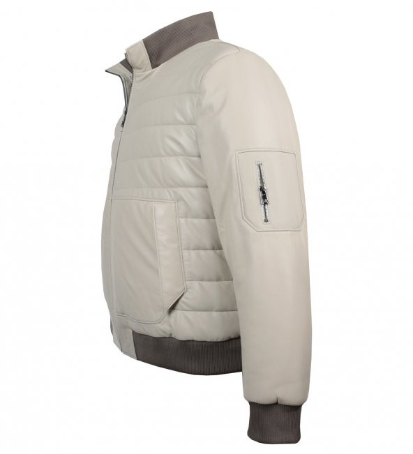 Hakiki Deri Büyük Beden Dolgulu Bomber Mont Taş - 6