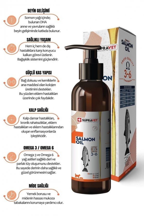 Supravet Salmon Oil Cats And Dogs 200 ml Doğal Kedi Köpek Norveç Somon Yağı