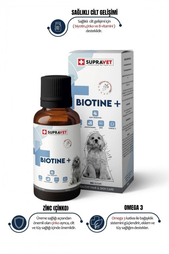 Supra Vet Plus +b For Dogs Biotine Damla 100 Ml + Zinc + Multi Vitamin ( Köpekler Için Tüy Sağlığı Damlası )
